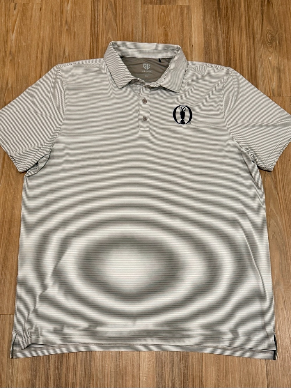 Graham Luxe Grey Striped Men’s XXL Polo Shirt with The Open Championship Logo
